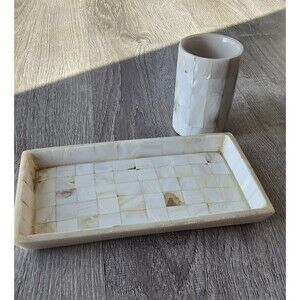 Mother Of Pearl Tray 9”x5” & Cup Set Bathroom